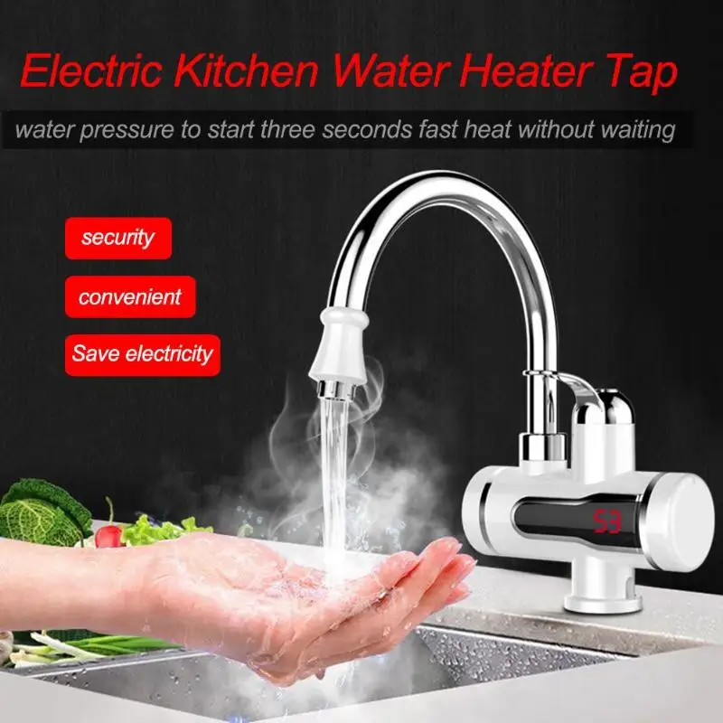 

220V Electric Water Heater Tap Kitchen Faucet Instant Hot Water Tankless Instantaneous Water Heater 360 Degree Rotating Faucet