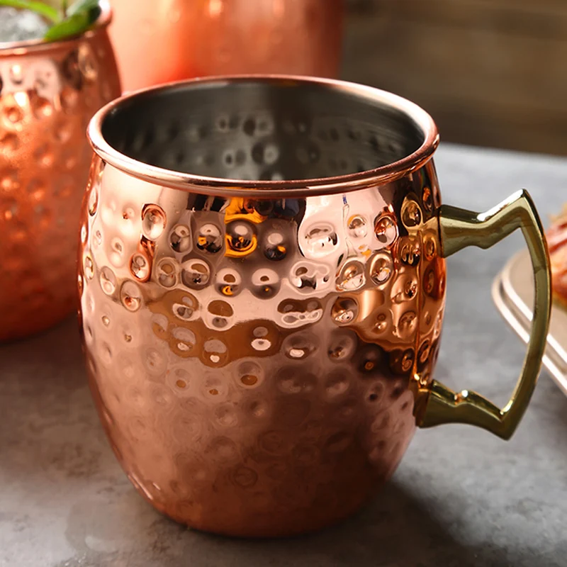 18OZ Stainless Steel Moscow Mule Mug Modern Cocktail Glasses Beer Mugs Drum Copper Plated Coffee Cups Drinkware Bar Supplies (2)