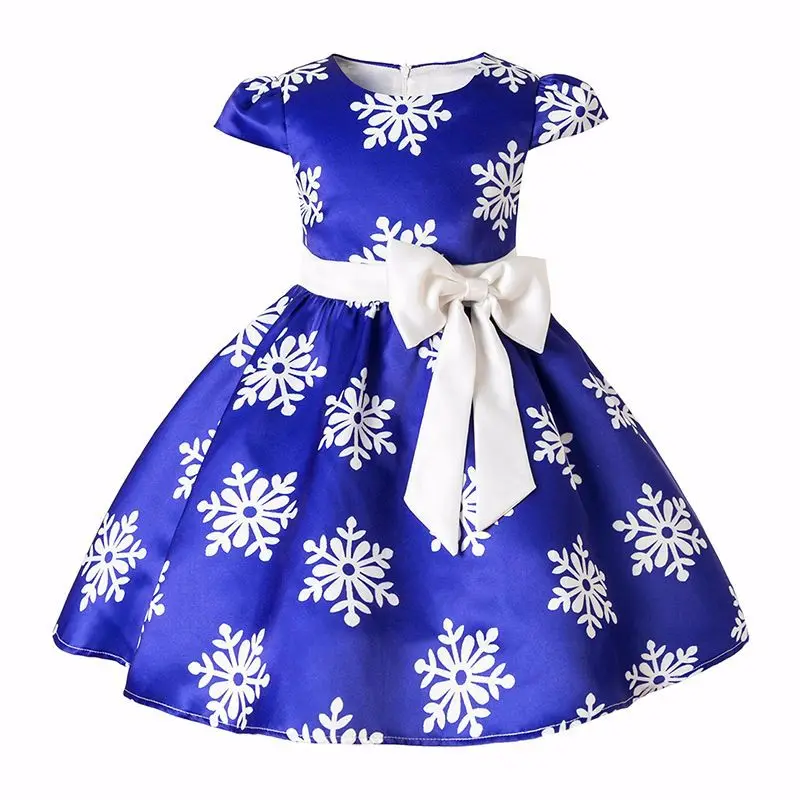 Blue Color Kids Clothes Girls Dresses Snow flake Baby Girl Princess