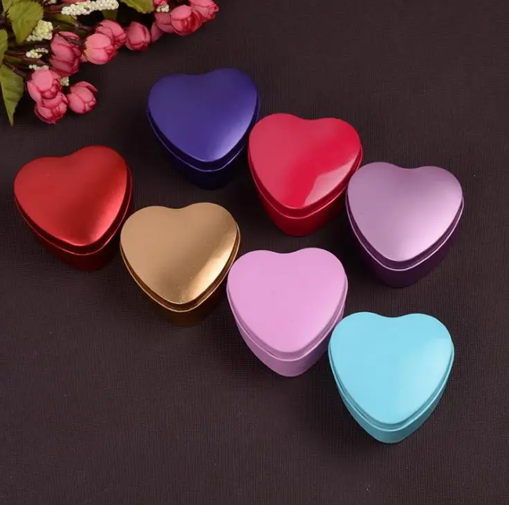 

500 pcs 1 color Heart Metal Coins Candy Case Makeup Jewelry Tin Box Candy Organizer SN294
