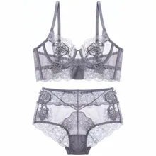 Сексуальное женское белье с цветочной вышивкой, кружевное женское нижнее белье, ультратонкие чашки, Модный женский комплект с бюстгальтером, прозрачные бюстгальтеры, Трусики с высокой талией