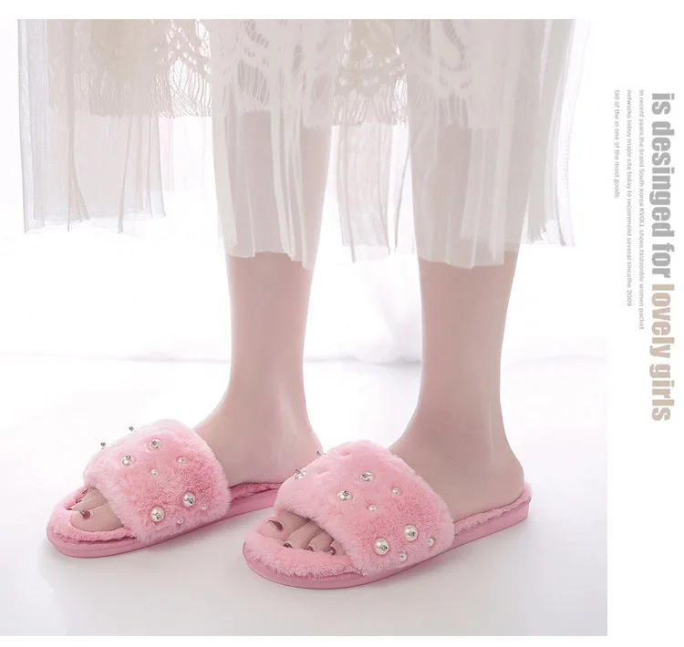 Winter New Pearl Fur Slippers Women's Velvet Slippers Floor Tow Slippers Woman Slippers Women Sapato Feminino M8G41 (8)