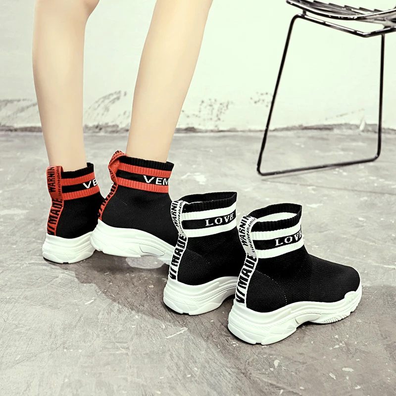 

Sock Boot Fashion Woman Ankle Boot Stretch Fabric Short Boot Soft Thick Bottom Student Boots Mujer Single Street Dance Shoes