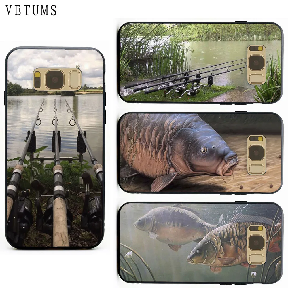 

VETUMS Carp Fish Fishing Rods PC Hard TPU Rubber Hybrid Phone Case Cover For Samsung Galaxy S6 S7 edge S8 S9 Plus Note 8 Case