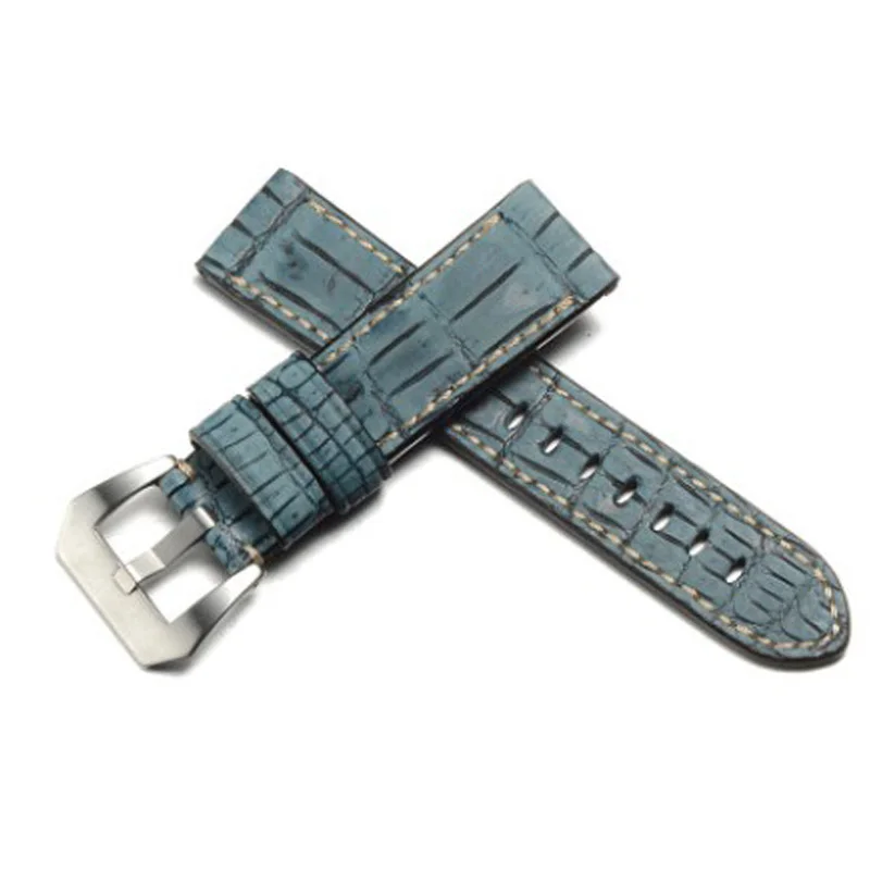 DOM Crocodile Genuine Leather Strap Watch Band for Men Watchband 22 24 26mm Watch Strap Alligator Leather Watch Belt Blue