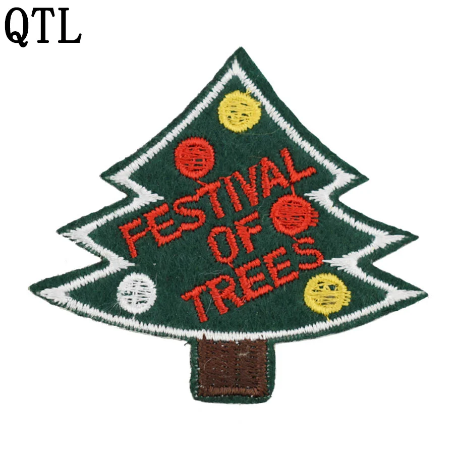 Diy Christmas tree patches for clothing iron embroidered patch applique