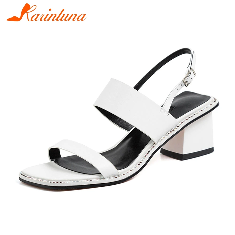 

KARINLUNA Brand New Big Size 33-40 women's Genuine Leather Ladies High Heels Shoes Woman Casual Office Summer Sandals 2019