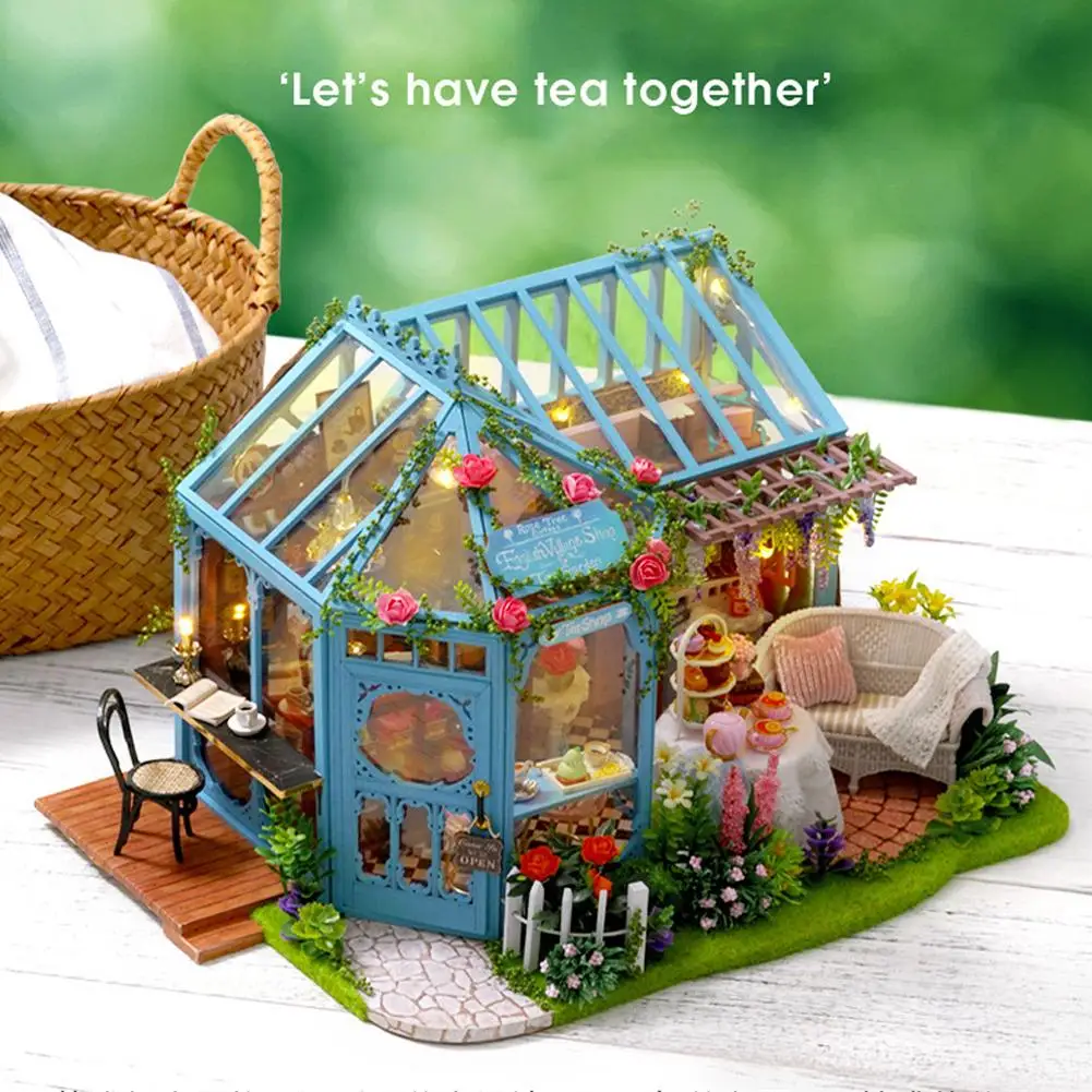 DIY кабина розовый сад Чайный домик ручной работы архитектурная модель деревянная вилла инновационные игрушки для девочек