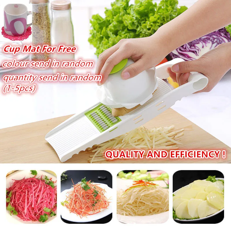 

7 in1 Mandoline slicer with 4 interchangeable stainless steel blades and hand guard vegetable slicer
