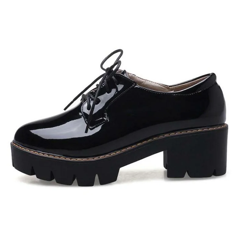 New Patent Leather Square Heel Women Pumps Casual Lace-Up Women Oxford Shoes Fashion High Heels Shoes Woman Platform Women Shoes (3)
