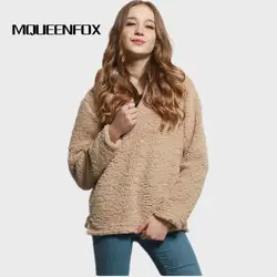 2019 осень и зима Женская Толстовка Теплый плюш Turn-Down Воротник толстовки Мода Длинный пуловер M-3XL плюс размер