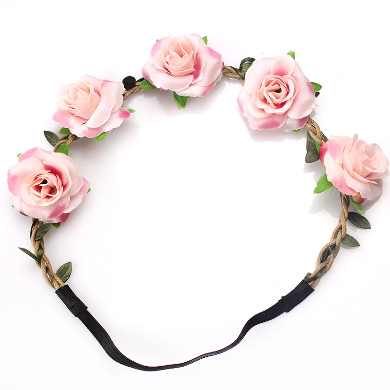 

M MISM New Fashion Woman Faux Flowers Elactic Hair Bands for Wedding Headband Knitted Girls Beauty Leaves Accessories Headdress
