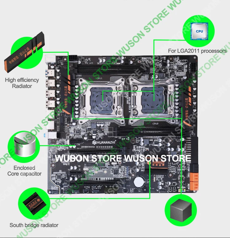 Купить со скидкой материнской HUANAN Чжи двойной X79 LGA2011 материнской платы с M.2 слот двойной Giga LAN поддержка 4*32G 128G 1866 MHz SATA3.0