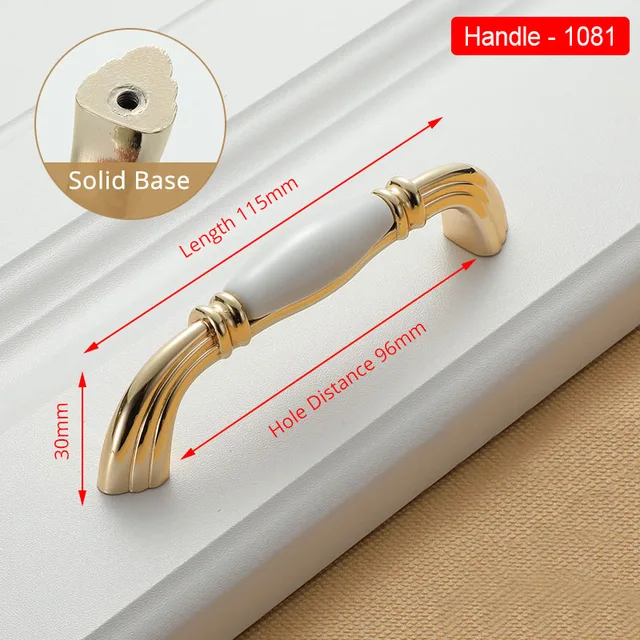 NAIERDI Gold White Creamic Gold Cabinet Handles Knobs Drawer Pulls Kitchen Door Handles Furniture Handle Cabinet Door Hardware 1081-96GW