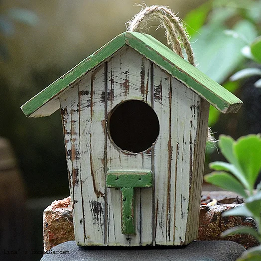 

Hanging Small Distressed Solid Wood Handmade Decorative Bird House