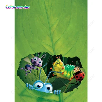 

Insect World Photographic Background Blue Ant with His Friends Caterpillar and Ladybug Green Leaves Kids Birthday Party Backdrop