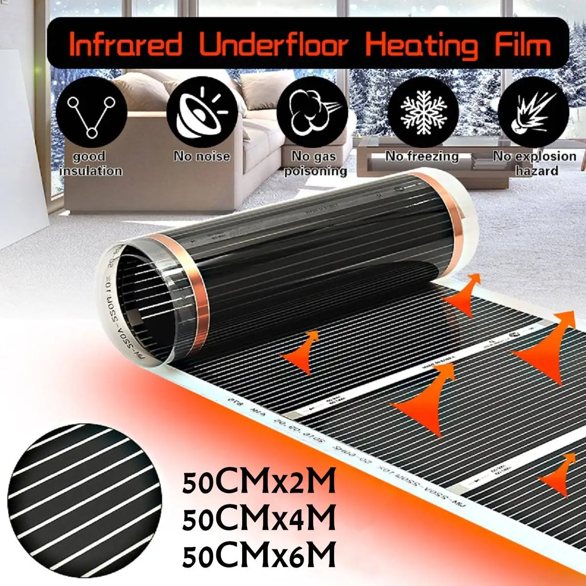 

2M~6M 50CM Far Infrared Electric Floor Heating Films Underfloor Electric Heating Warm Film Kit Under Laminate/Solid Floor