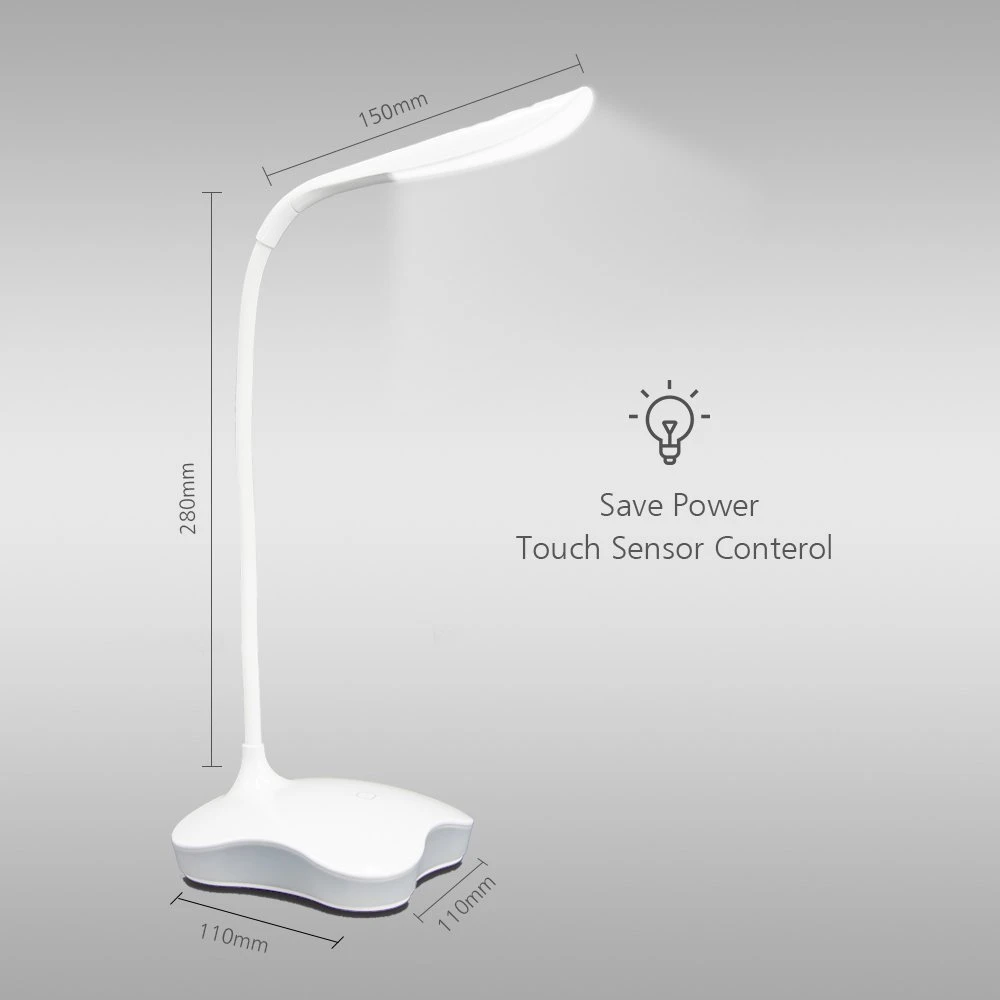 LED Desk Table Lamp Night Light Clover 3 Level Dimmable Auto Sensor Touch Wireless USB Rechargeable For Bedside Reading