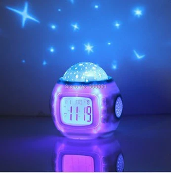 

Music Starry Sky Projection Color Change Star Sky Digital Projection Alarm Clock BedRoom Sky Star Night Light Projector Lamp