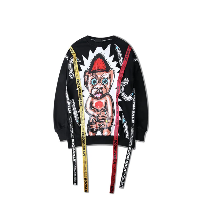 Hoodies Street Skateboard Hoodies With Fringes Angry Bear Printed Young