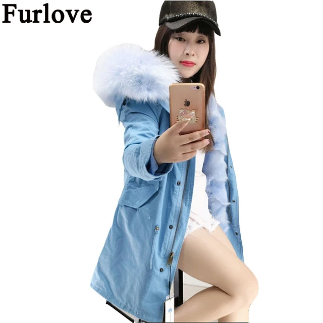 

Furlove hot brand new big raccoon natural real fur coats for women winter jacket long winter coat women parka Thick warm liner