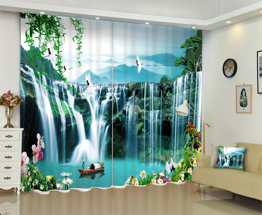 Chino pintura de paisaje de 3D Cortinas de la ventana para la sala de cama Cortinas opacas Oficina Hotel tapicería Cortinas Chino pintura de paisaje de 3D Cortinas de la ventana para la sala de cama Cortinas opacas Oficina Hotel tapicería Cortinas