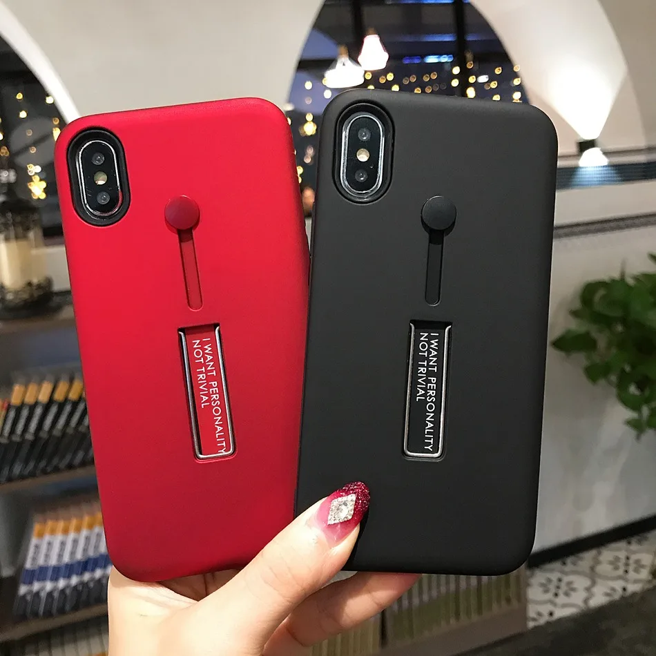 For iPhone 7 Case Finger Loop Strap Phone Case For iPhone X XS Max 6 8 Plus Slim Dual Layer Hybrid Armor Fashion Kickstand Cover For iPhone 7 Case Finger Loop Strap Phone Case For iPhone X XS Max 6 8 Plus Slim Dual Layer Hybrid Armor Fashion Kickstand Cover