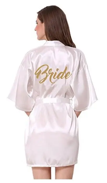 

RB70 2017 Sexy Bridal Party Robe Letter Bridesmaid on the Robe Back Women Short Satin Wedding Kimono Sleepwear Get Ready Robes