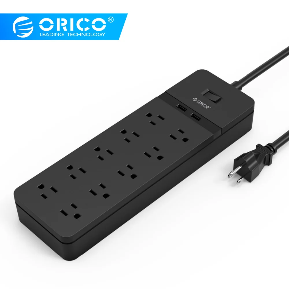 Дешево ORICO USB сетевой шнур usb защита розетки от скачков напряжения 10 AC розетки 2 Зарядка через USB порты 5V2. 4A выход с 1,5 м мощность шнур