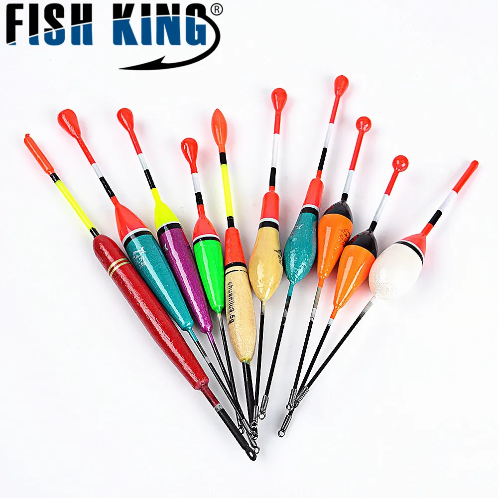 

FISH KING Fishing Float Bobber Set 10Pcs/Lot Mix Size Color Plastic Vertical Buoy Fishing Tackle Accessories 7 Combinations