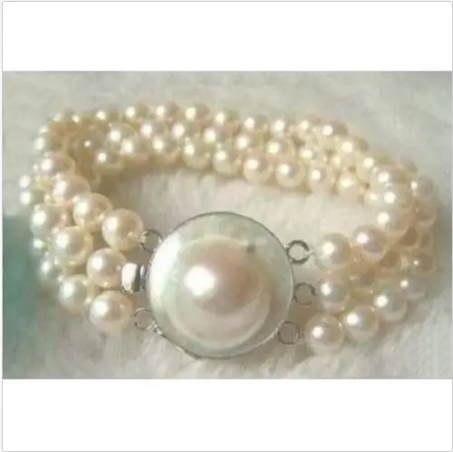 

shitou 00612 beautiful natural 3 rows 10-11MM south sea white pearl bracelet 7.5-8