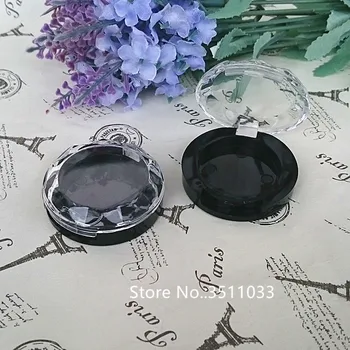 

50pcs 100pcs Black Plastic Round Eyeshadow Powder Compact Case with Clear Diamond Shape Flip Cap Blusher Rouge Box With Palettes