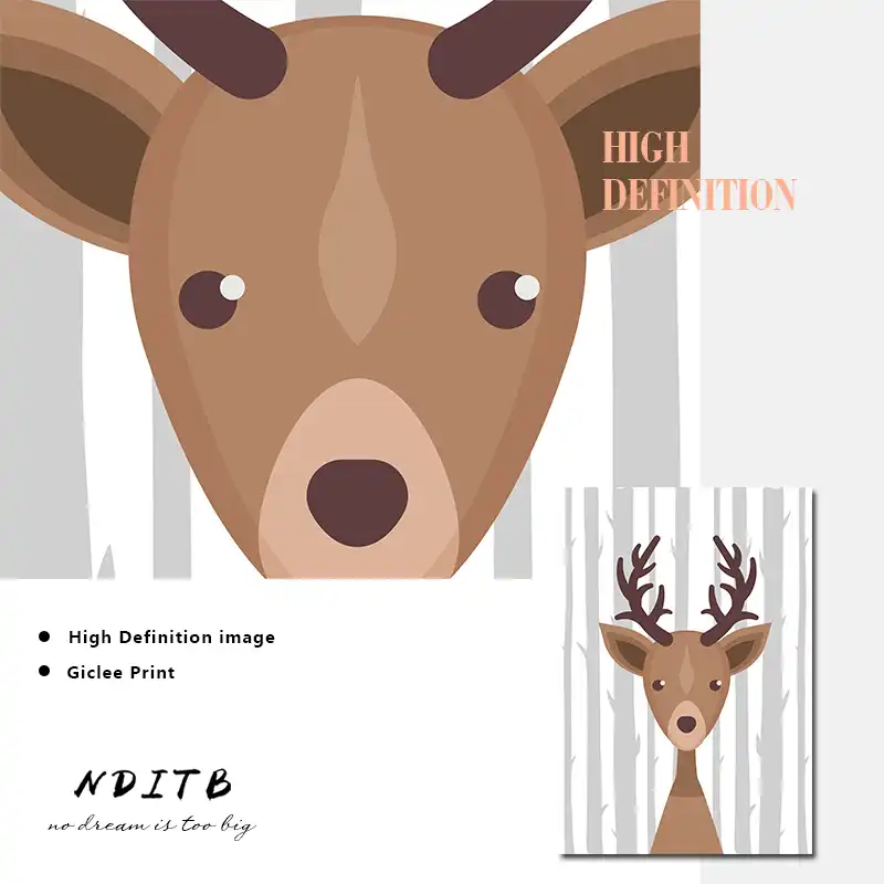 Hutan Hewan Hutan Rusa Beruang Poster Kartun Nursery Wall Art