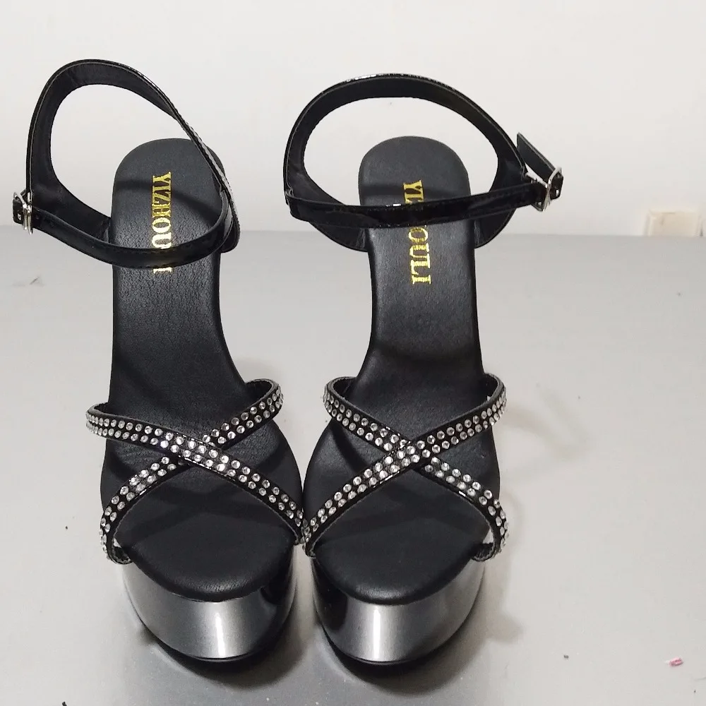 High sexy sequins cross vamp 15 cm stiletto sandals, model party stage using sandals