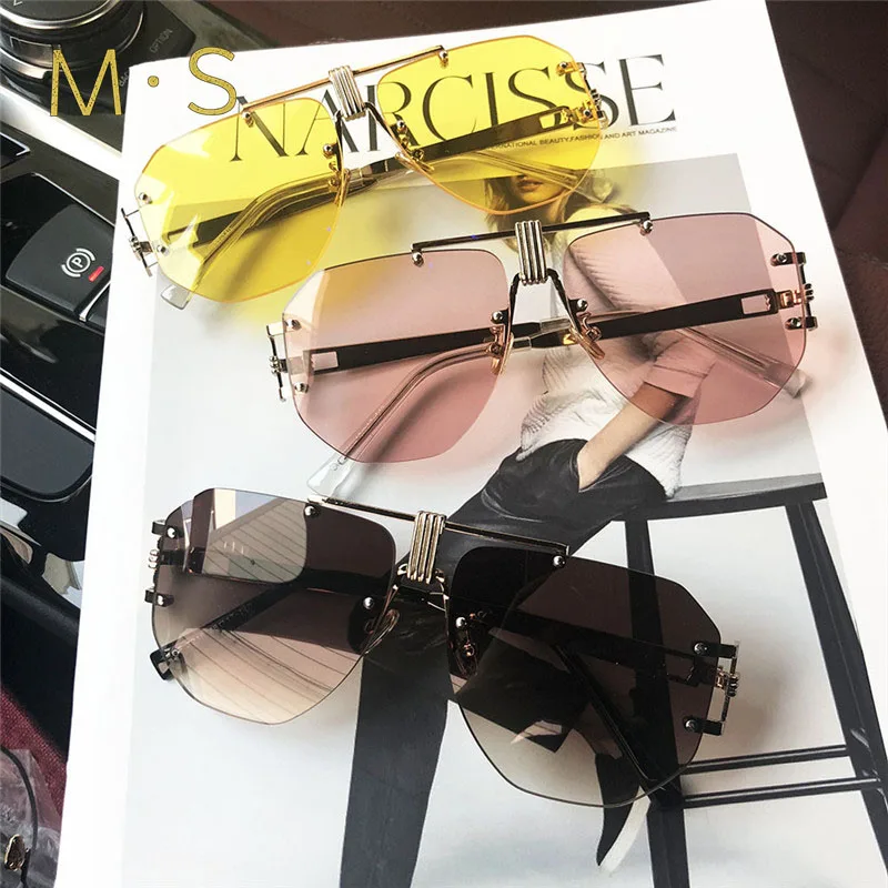 

MS Women Decoration Classic Eyewear Female Rimless Unisex Sunglasses Original Brand Designer Sunglasses Sun Glasses FashionUV400