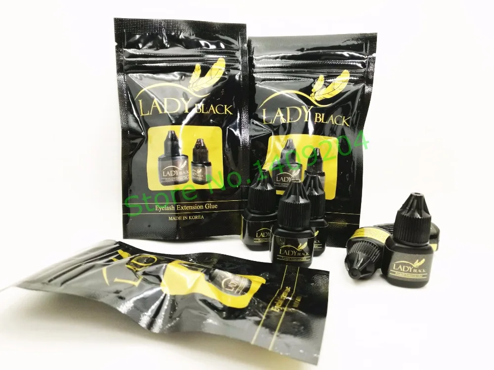 

Free shipping fast drying black lady glue With Sealed Bag for eyelash extensions 5 bottles/lot 5ml low irritation fume adhesive