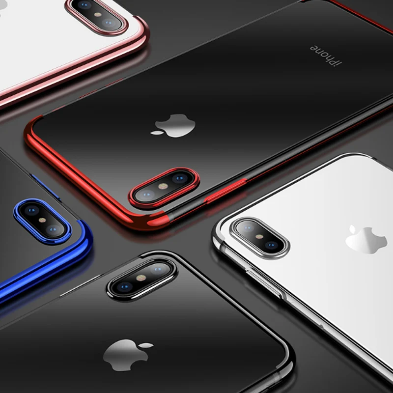

Transparent Plating case for iPhone 8 8 Pluscases Ultra thin soft TPU electroplate shining case for iphone x 7 7Plus 6s 6plus