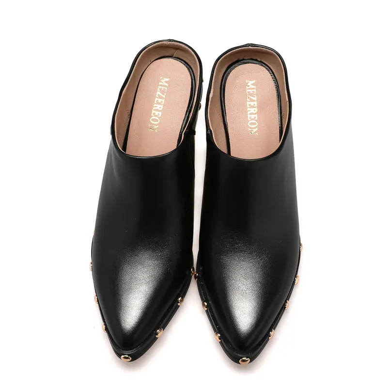 MEZEREON/Женская обувь ботильоны из натуральной кожи пикантные женские Ботинки на каблуке обувь без застежки элегантная женская обувь Туфли-лодочки для девочек