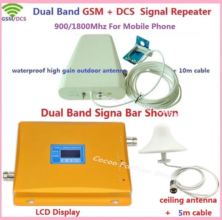 

LCD Display ! Dual Band GSM 900MHz DCS 1800MHz 65db Mobile Phone Cellular Signal Booster Amplifier Repeater 4G Booster + Antenna