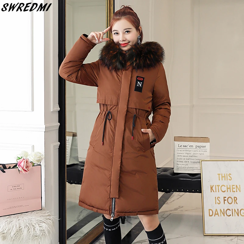 Preise SWREDMI Dicke Warme Weibliche Jacke 2019 Dünnen Kordel Winter frauen Parkas Plus Größe 3XL Wadded Mäntel Kapuze Tragen Auf beide Seiten