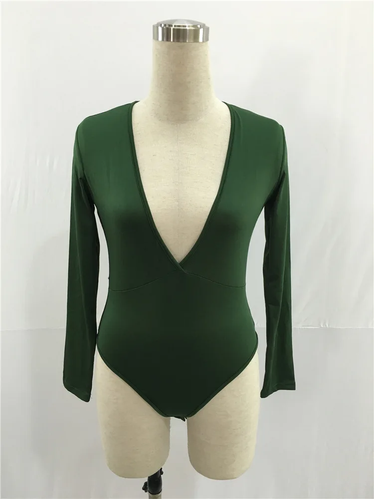 sequin bodysuit Women Plunging V Neck Rompers Autumn Spring Long Sleeve Solid Colors Bodysuit One Piece Basic Jumpsuit Plus Size S-2XL body suits for women