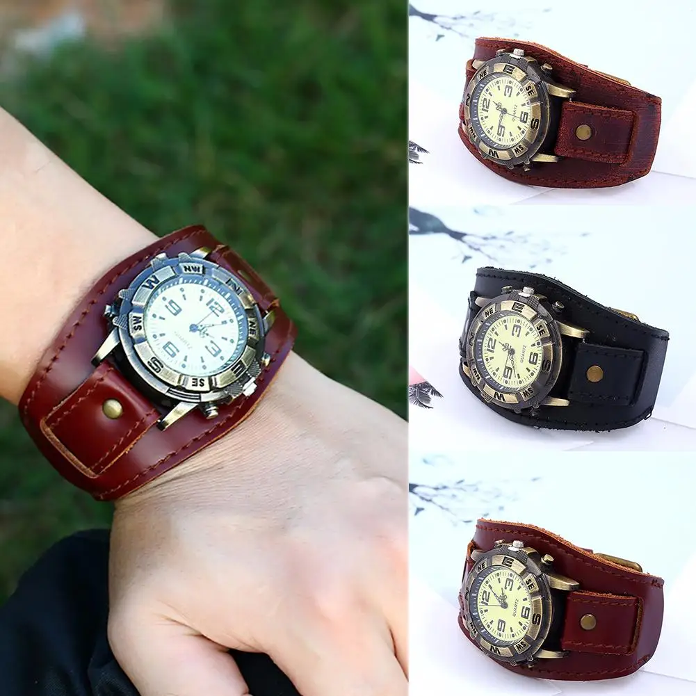 Vintage Women Men Punk Faux Leather Round Dial Quartz Bracelet Wrist Watches Vintage Women Men Punk Faux Leather Round Dial Quartz Bracelet Wrist Watches