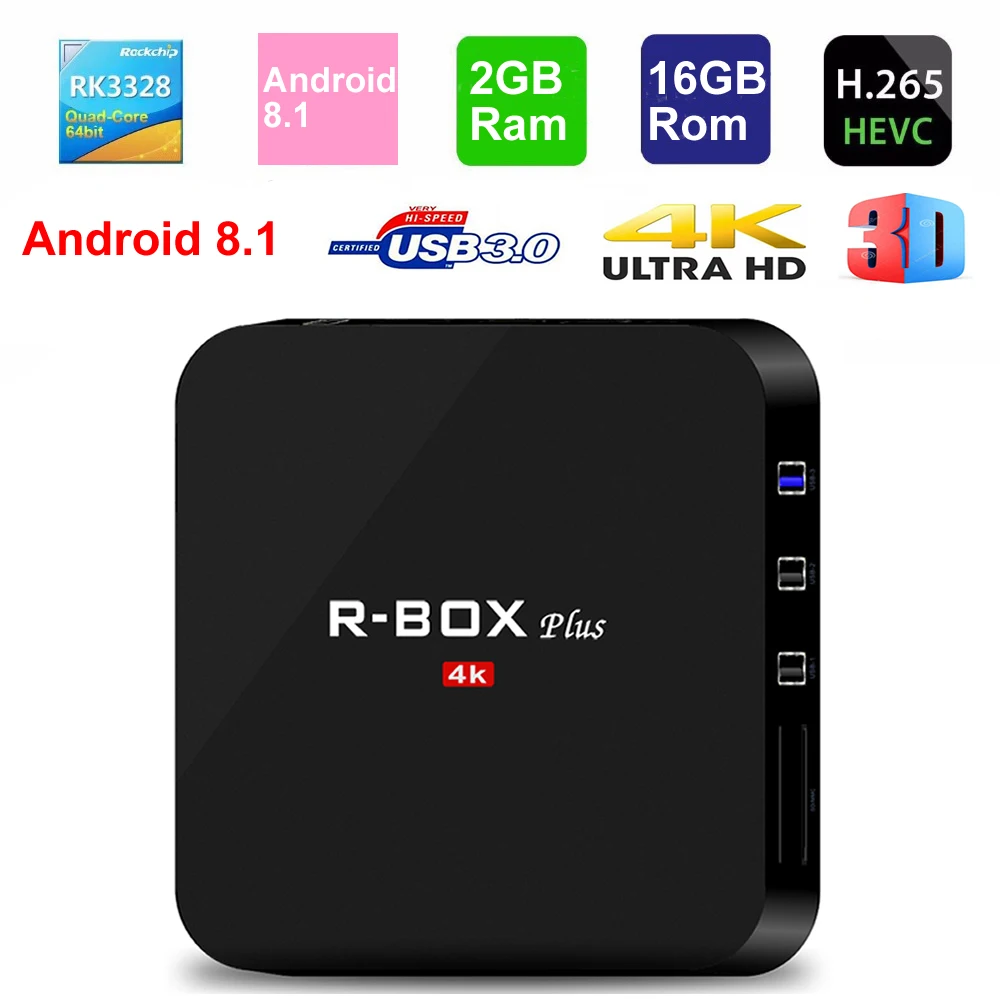 

R BOX PLUS Android 8.1 Smart TV Box Rockchip RK3328 CPU Quad core 2GB 16GB USD 3.0 WIFI 4K H.265 HDMI 2.0 TV Set Top Box PK X96