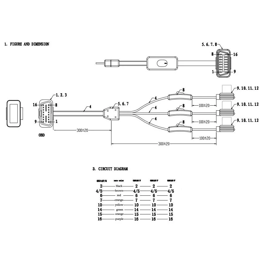 KWOKKER OBD 2 разветвитель расширение 1 до 3 с переключателем Y кабель Мужской три порта к гнезду для ELM327 автоматический диагностический сканер инструмент