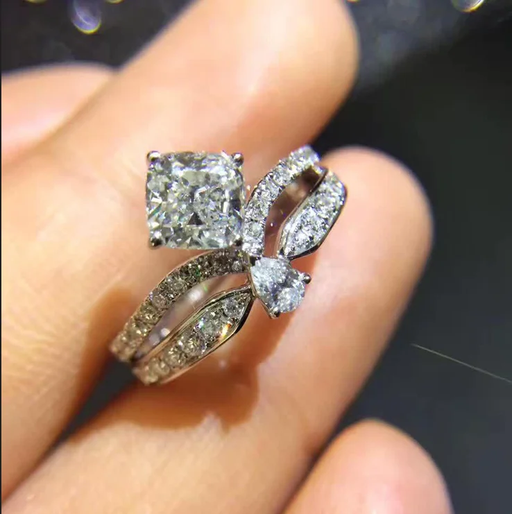 

Drop Shipping Wedding Band Ring Sparkling Jewelry 925 Sterling Silver Princess Cut 5A Zirconia Party Finger Ring for Women Gift