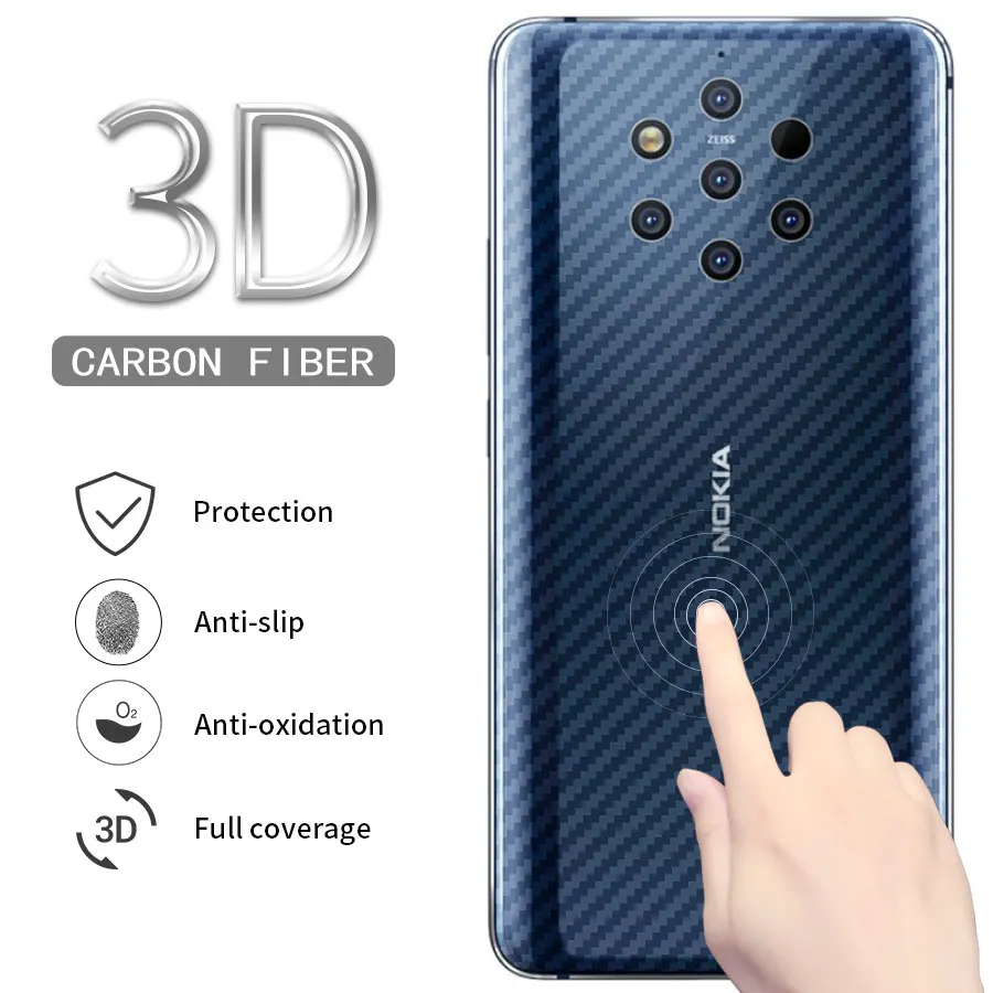 

Sticker 3D Carbon Fiber Rear Screen Protector for Nokia 9 PureView Back Cover Protective Film Sticker