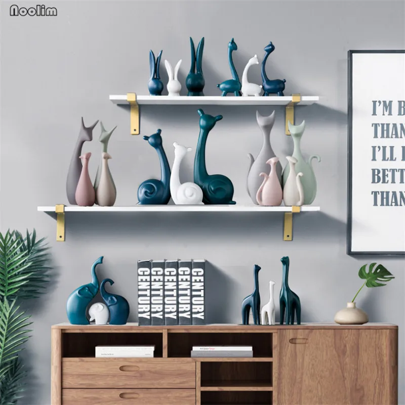 

Nordic Ceramic Blue Ceramic Deer Elephant Figurines Home Decoration Crafts Living Room Desktop Animal Ornaments Wedding Gift