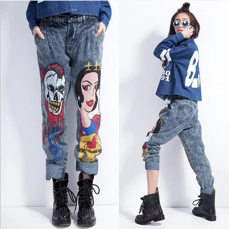 

Fashion New Cartoon Printed skull Summer Cute Jeans Trousers Ladies pants