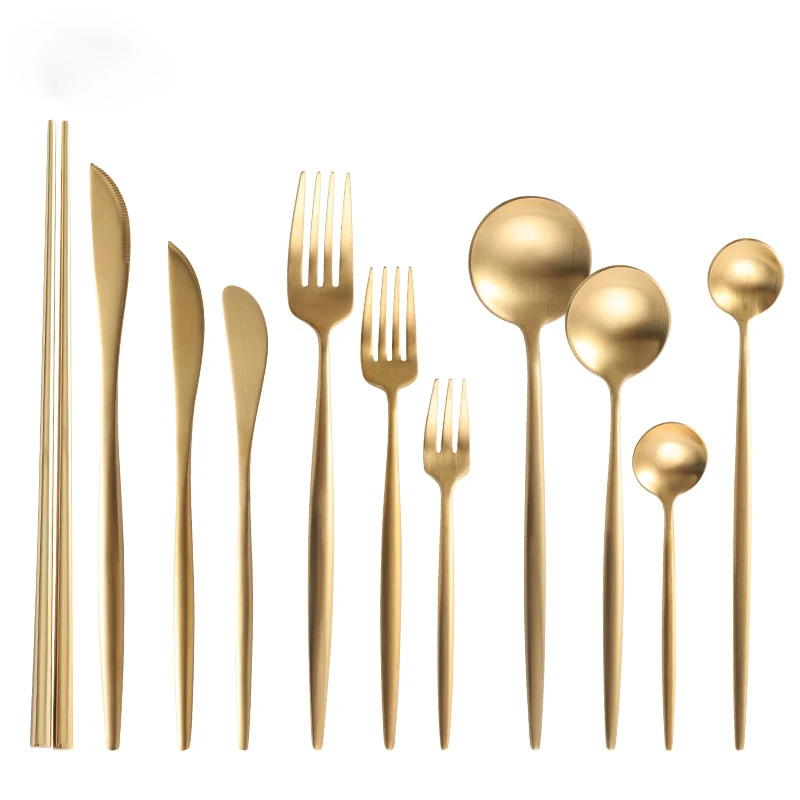 

Spklifey Dinnerware Set Chopsticks Gold Dinnerware Forks Knives Spoons Stainless Steel Western Dinnerware Set Korean Chopsticks