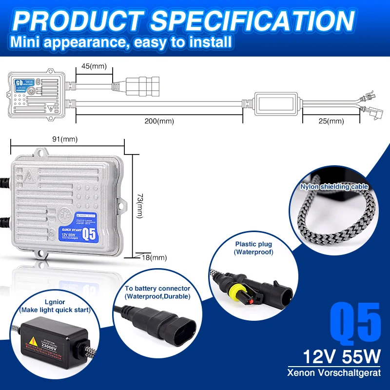 55 Вт Q5 Быстрый старт балласт HID тонкий балластом Замена для ксенон головной светильник лампа светильник 12v H1 H3 H4 H7 H9 H10 H11 9005 9006